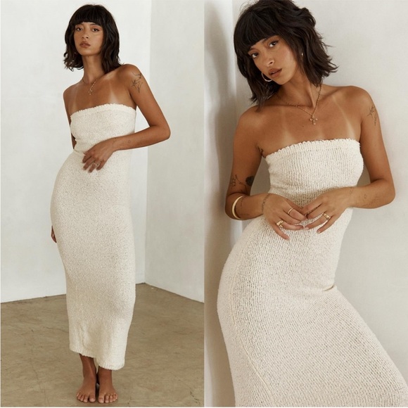 Princess Polly Dresses & Skirts - NWT Princess Polly Cream Cloud Strapless Boucle Maxi Dress Size 2 New